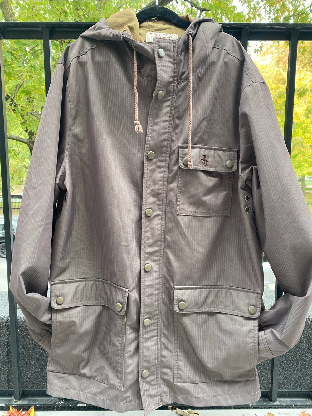 Original Penguin Men's Hooded Raincoat in Brown